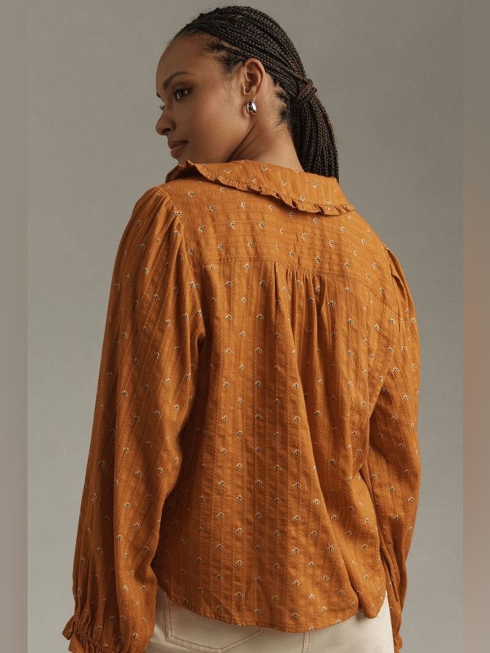 Pilcro Kiera Collared Coquette Orange Ruffled Button-Down Blouse Small